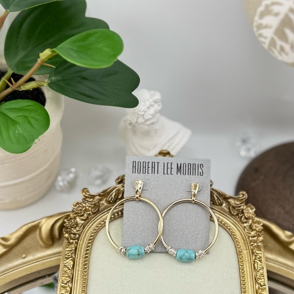 Robert Lee Morris Turquoise Bead Hoop Earrings – Elegant Statement - Picture 3 of 6